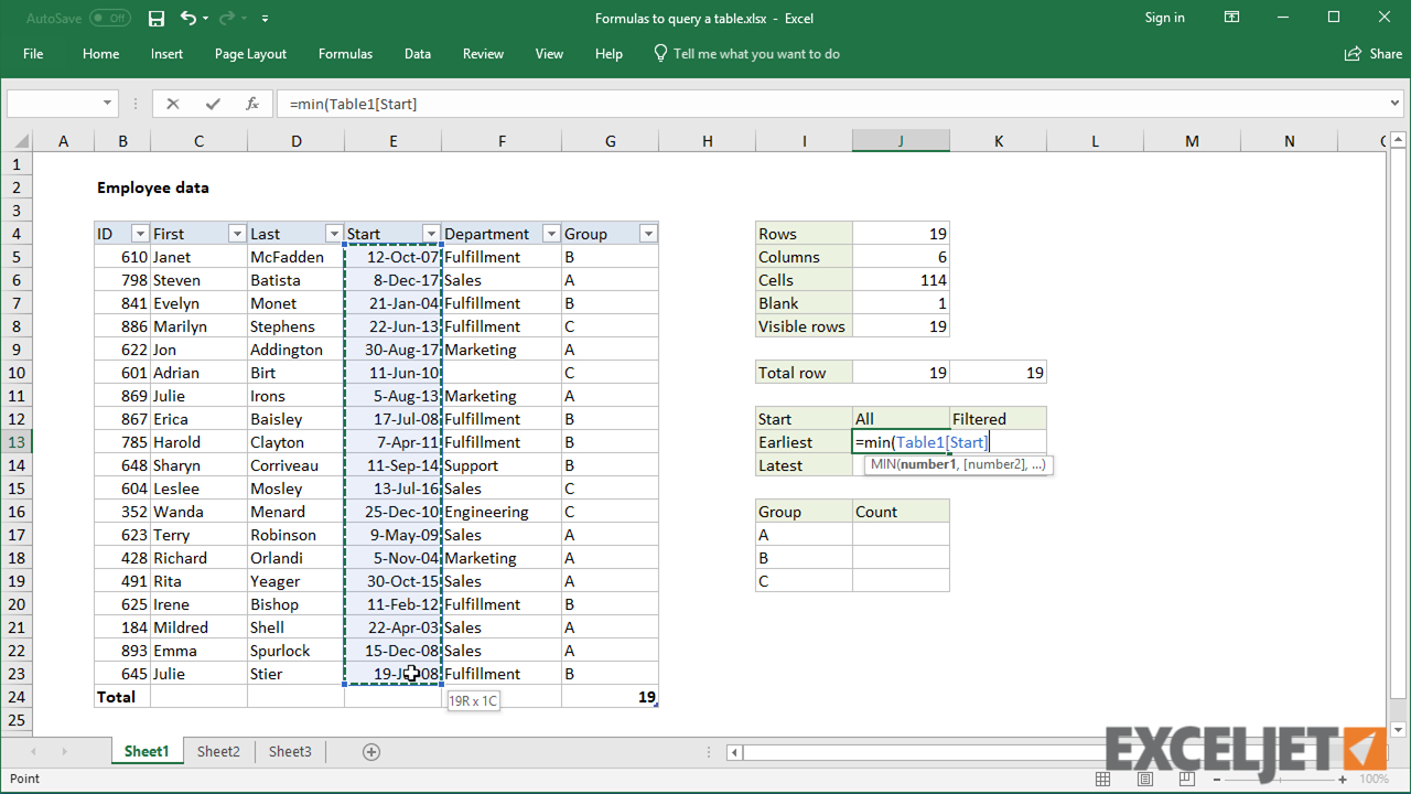 excel link existing table to query